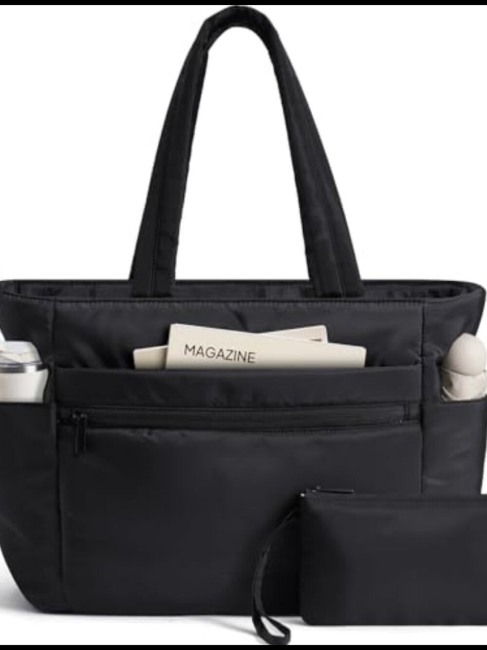 Puffer Tote Bag with Laptop Compartment & Cup Holder Travel Carry On